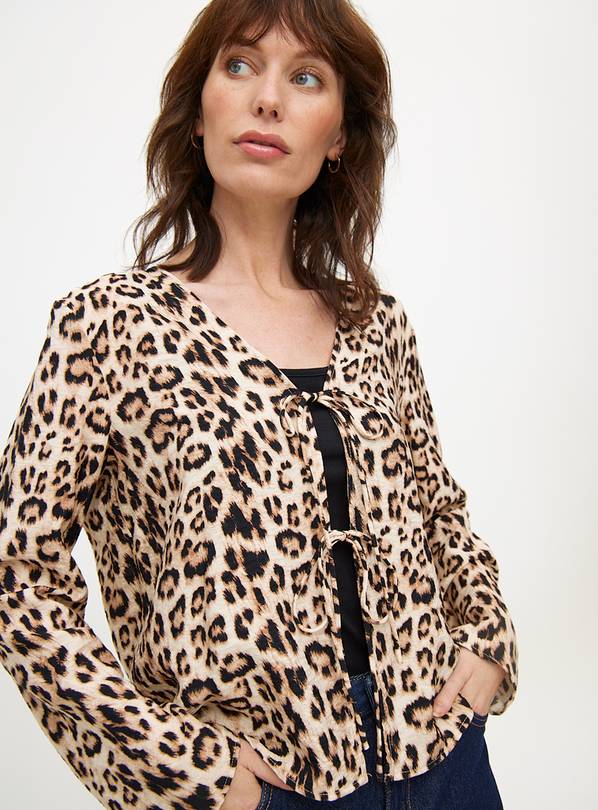 Animal Print Tie Front Blouse 10